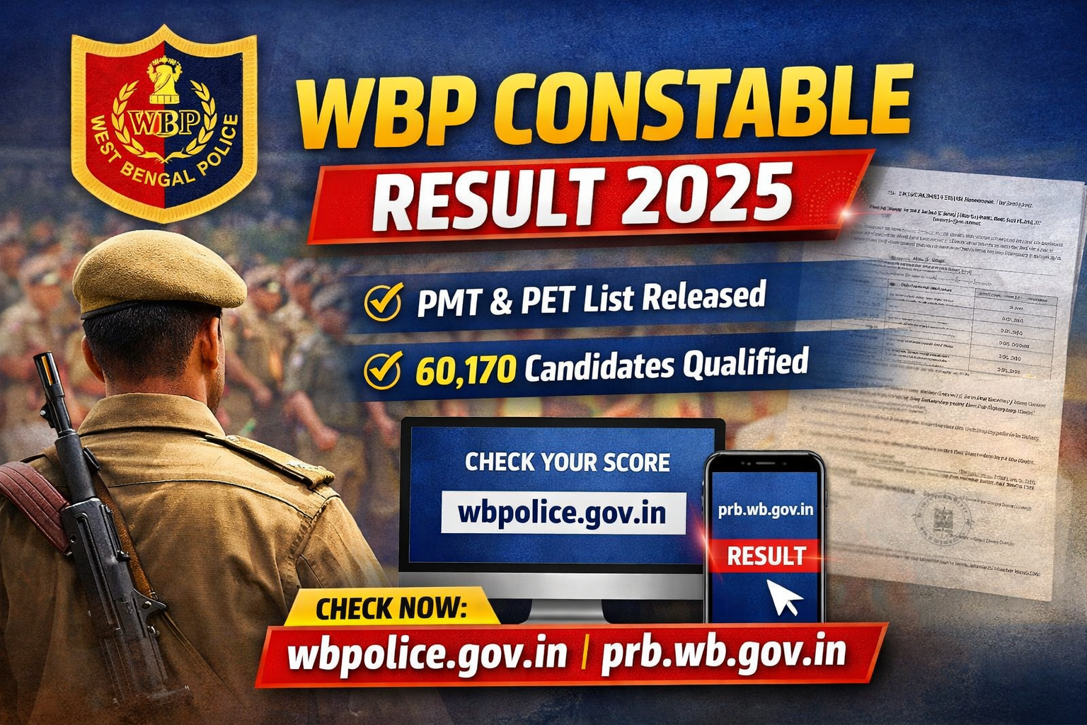 WBP Constable Result 2025 Live Update: Official Result Websites & Direct Link
