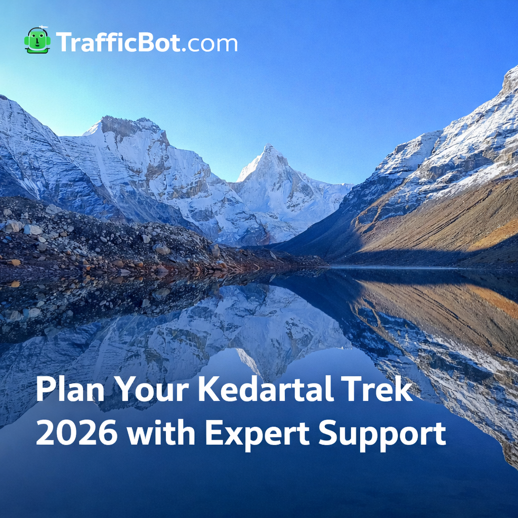 Kedartal Lake reflecting Mount Thalaysagar with snow-covered Himalayan peaks, promoting Kedartal Trek 2026 planning